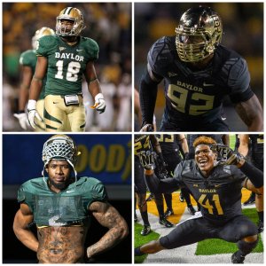 The four Baylor football players at the center of this new scandal: #18 Tevin Elliott (Source: Cooper Neill/Icon Sportswire), #92 Sam Ukwuachu (Source: Jerome Miron/USA Today Sports), #2 Shawn Oakman (Source: Louis DeLuca/The Dallas Morning News), and #41 Tre'Von Armstead (Source: Mo Khursheed/TFV Media via AP Images)